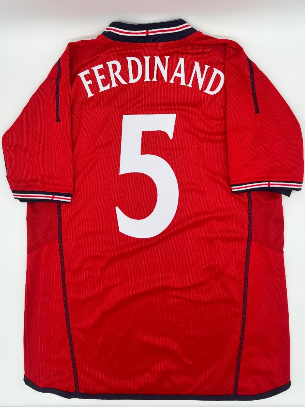 England 2002/2003 Ferdinand #5 Authentic Umbro Soccer Jersey Men Red Navy White